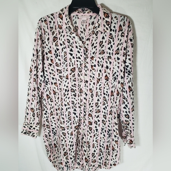 Victoria's Secret Pink Multicolored Leopard Print Sleep Shirt Sz S - Picture 2 of 9